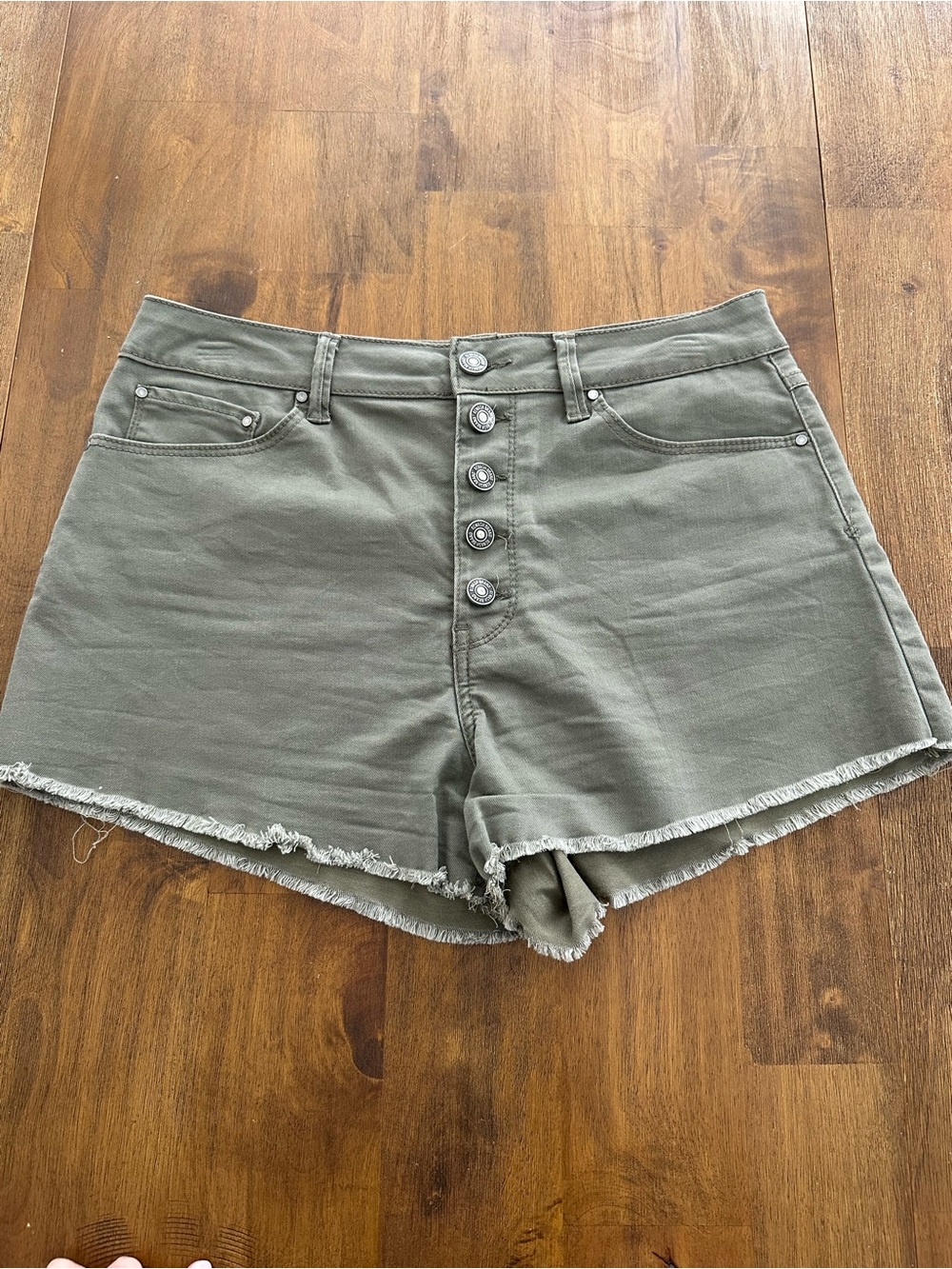 Rewash Olive Green High-Rise Button-Front Jean Shorts